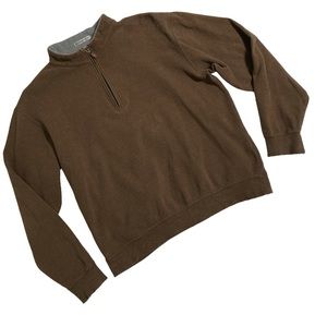 Peter Millar Long Sleeve Dark Brown 1/4 Zip Sweater - Size Large